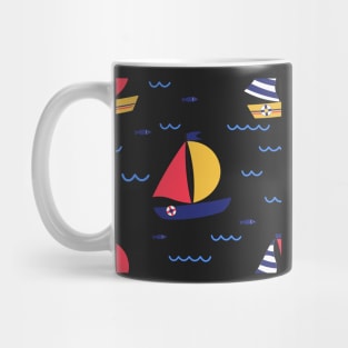 Seamless pattern of sailboat regatta in sea ocean. Summer outdoor sports activity concept. Mug